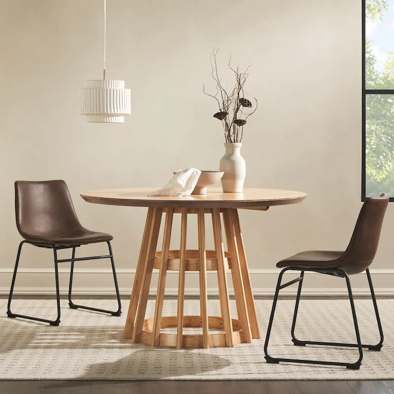 48 inch Round Slatted Wood Dining Table