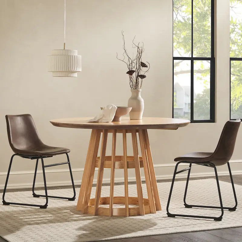 48 inch Round Slatted Wood Dining Table