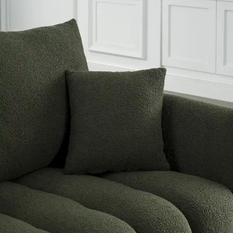 Green Teddy Upholstered 3-Seater Sofa with Back Pillows and Solid Wood Frame