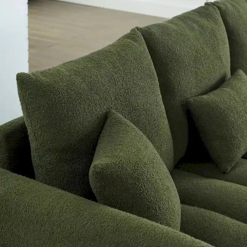 Green Teddy Upholstered 3-Seater Sofa with Back Pillows and Solid Wood Frame