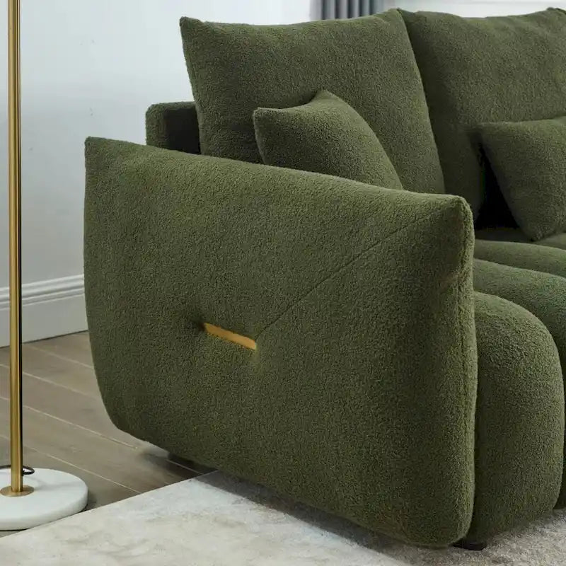Green Teddy Upholstered 3-Seater Sofa with Back Pillows and Solid Wood Frame