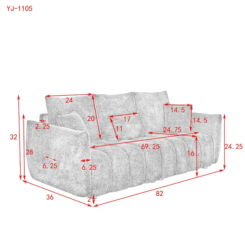 Green Teddy Upholstered 3-Seater Sofa with Back Pillows and Solid Wood Frame