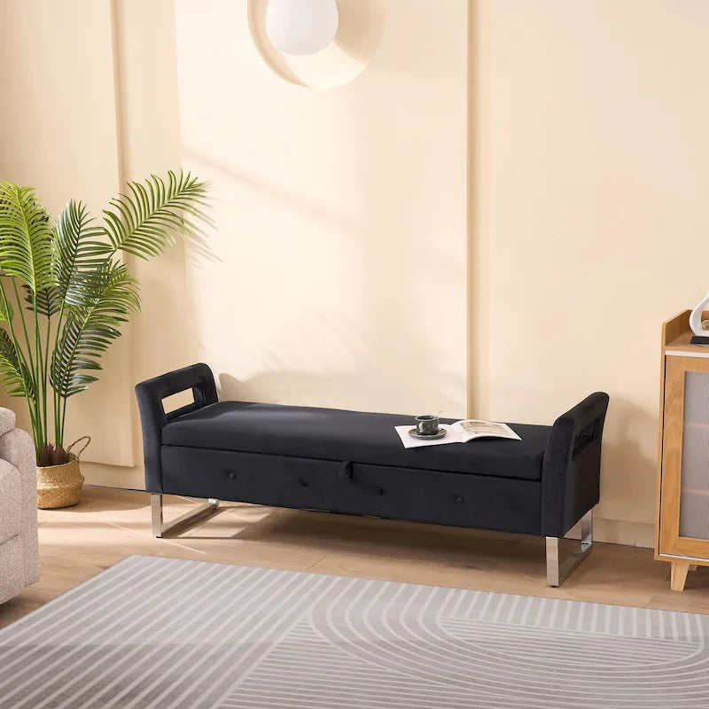 67.91" Wide Velvet Storage Bench with Armrests