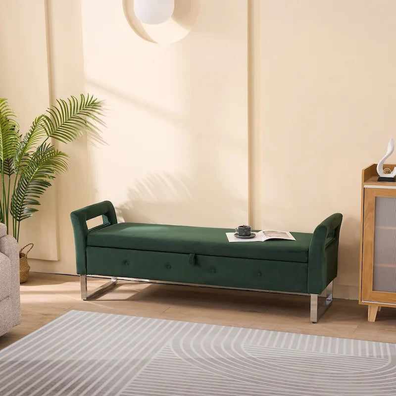 67.91" Wide Velvet Storage Bench with Armrests