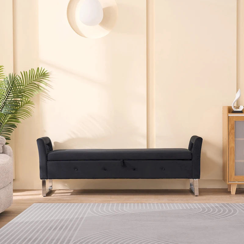67.91" Wide Velvet Storage Bench with Armrests
