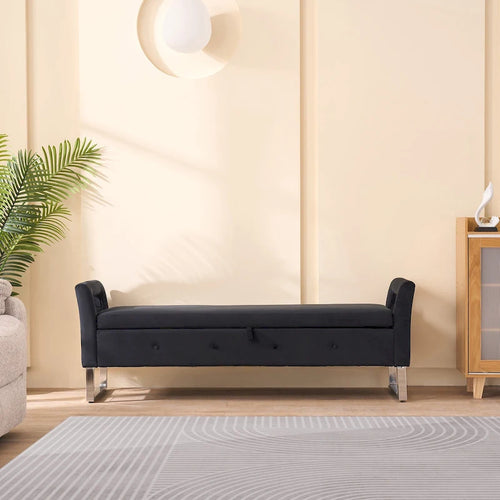 67.91" Wide Velvet Storage Bench with Armrests