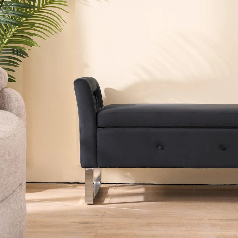 67.91" Wide Velvet Storage Bench with Armrests