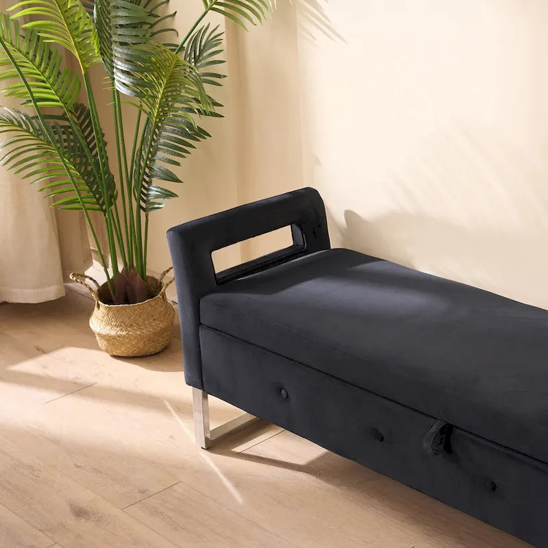 67.91" Wide Velvet Storage Bench with Armrests