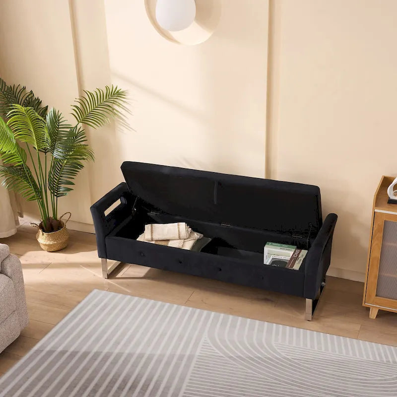 67.91" Wide Velvet Storage Bench with Armrests
