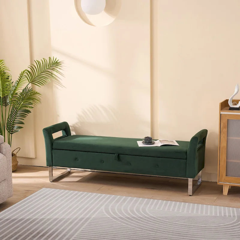 67.91" Wide Velvet Storage Bench with Armrests