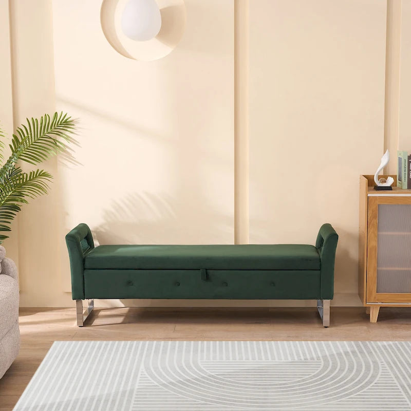 67.91" Wide Velvet Storage Bench with Armrests