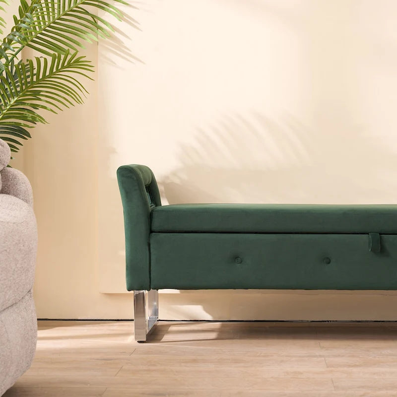 67.91" Wide Velvet Storage Bench with Armrests