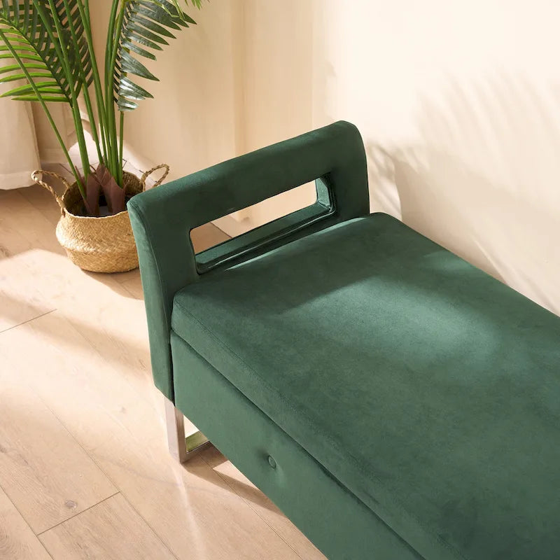 67.91" Wide Velvet Storage Bench with Armrests