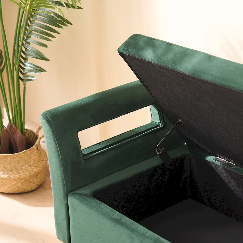 67.91" Wide Velvet Storage Bench with Armrests