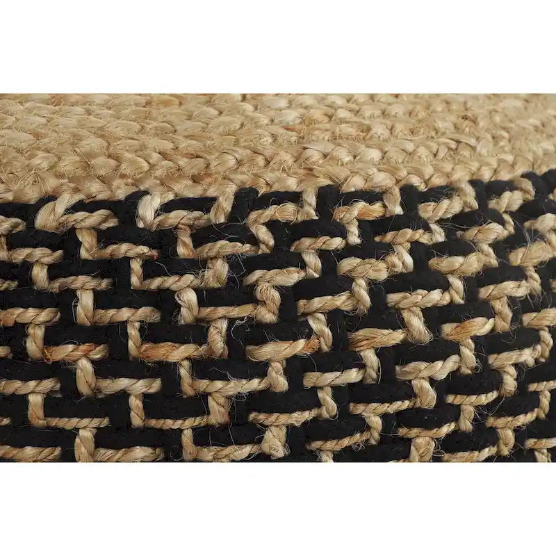 18" Brown and Black Braided Round Pouf Ottoman