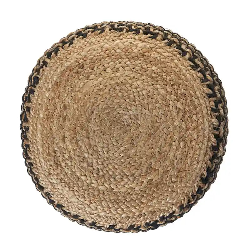 18" Brown and Black Braided Round Pouf Ottoman