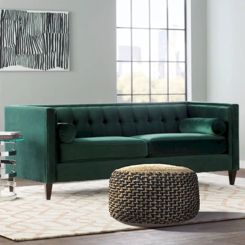 18" Brown and Black Braided Round Pouf Ottoman