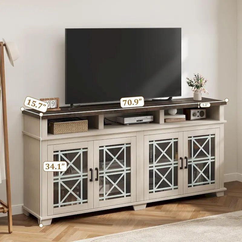 TV Stand for 80 Inch, Mid-Century Modern Entertainment Center with LED Lights and Storage