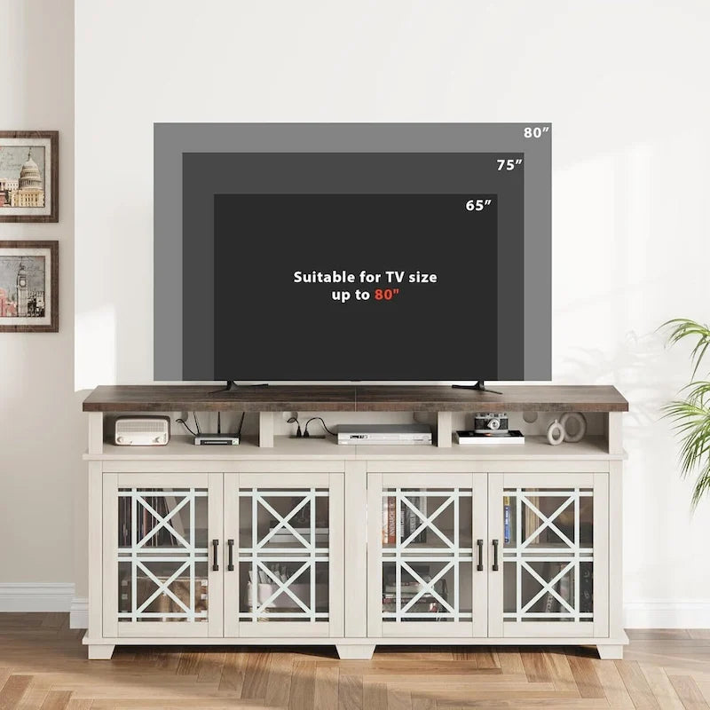 TV Stand for 80 Inch, Mid-Century Modern Entertainment Center with LED Lights and Storage