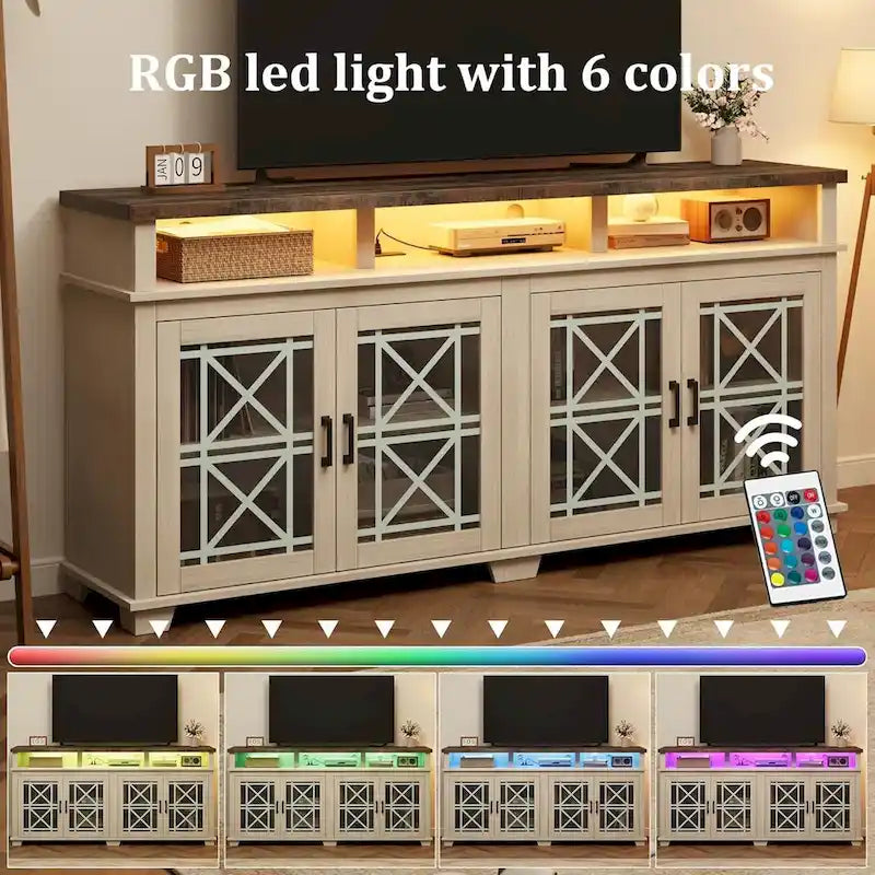 TV Stand for 80 Inch, Mid-Century Modern Entertainment Center with LED Lights and Storage