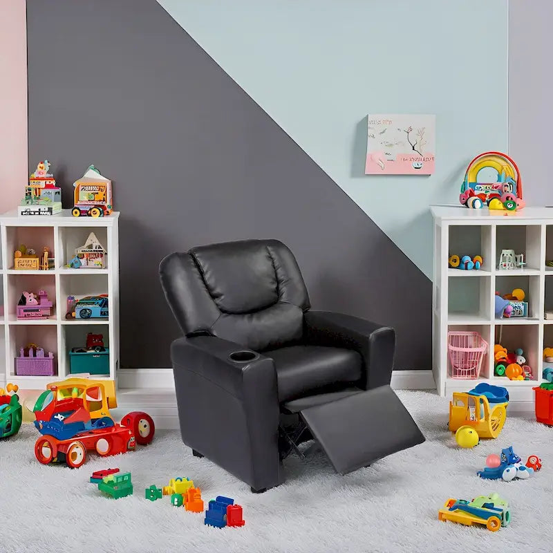 Kids Push Back Recliner Chair with Footrest and Cup Holder