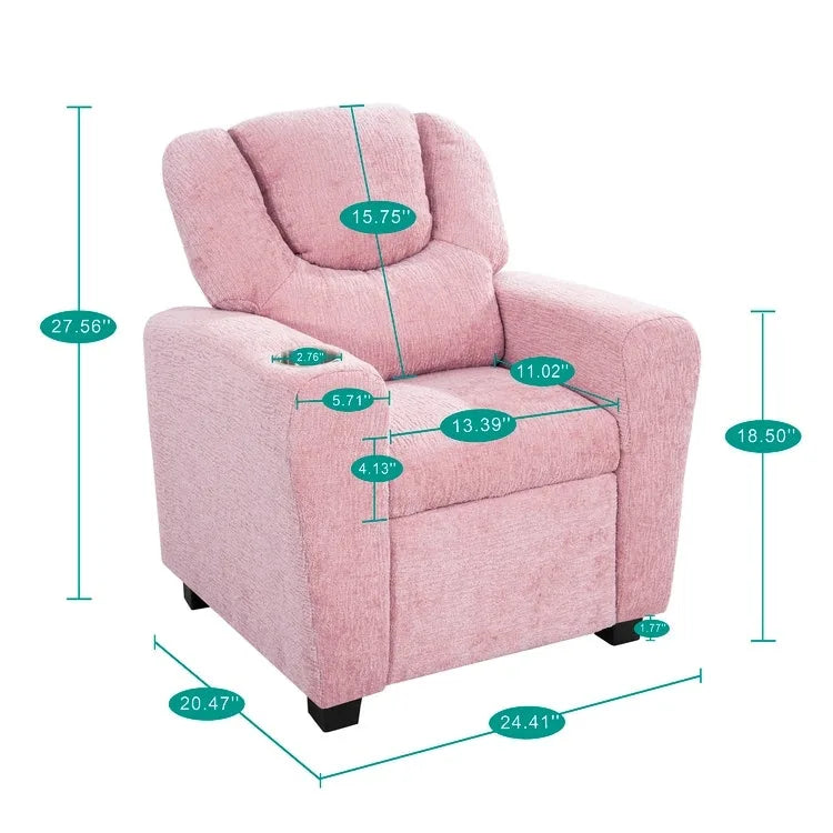 Kids Push Back Recliner Chair with Footrest and Cup Holder