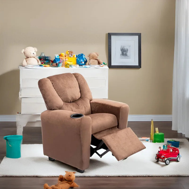 Kids Push Back Recliner Chair with Footrest and Cup Holder