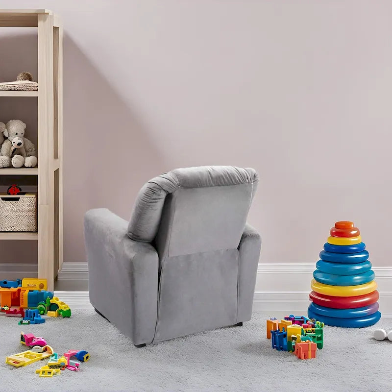 Kids Push Back Recliner Chair with Footrest and Cup Holder