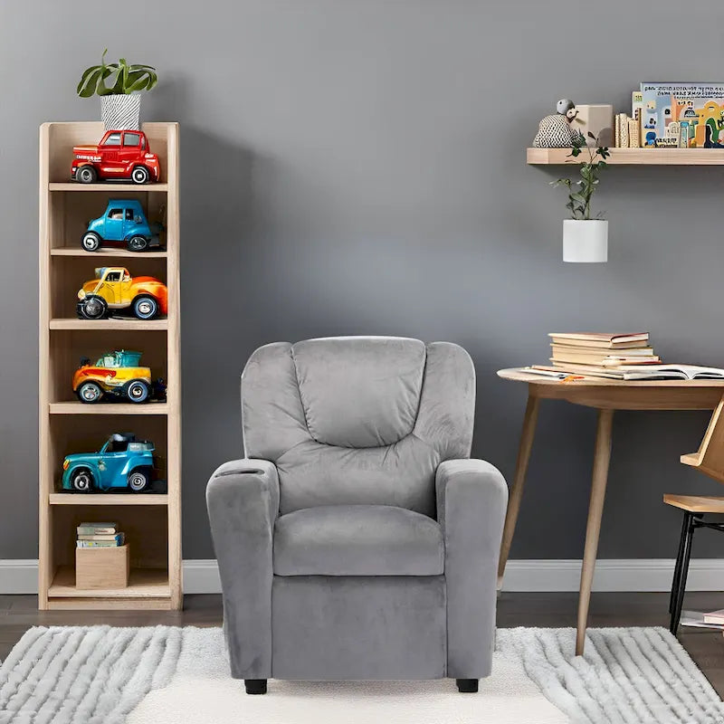 Kids Push Back Recliner Chair with Footrest and Cup Holder