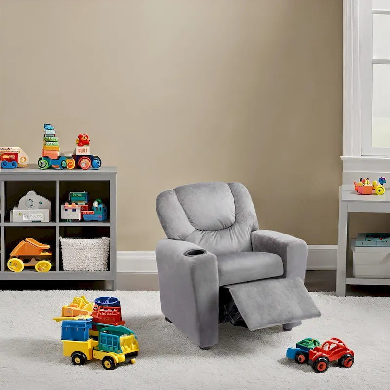 Kids Push Back Recliner Chair with Footrest and Cup Holder