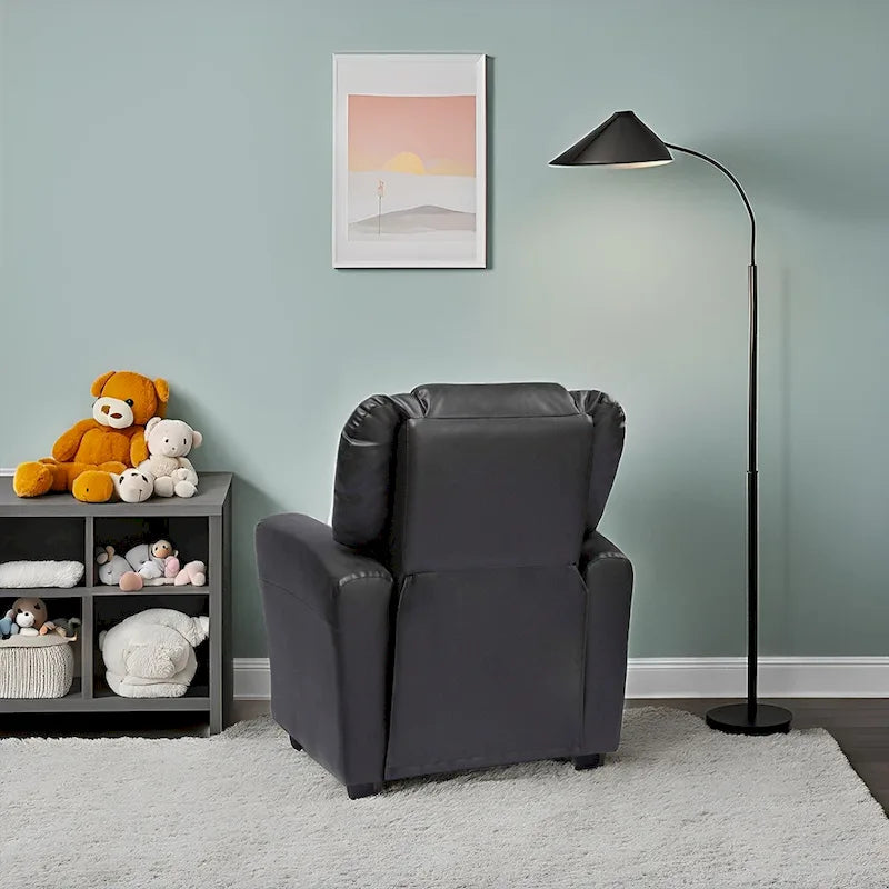 Kids Push Back Recliner Chair with Footrest and Cup Holder