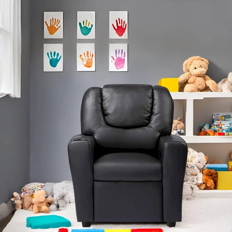 Kids Push Back Recliner Chair with Footrest and Cup Holder