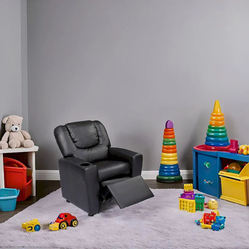 Kids Push Back Recliner Chair with Footrest and Cup Holder