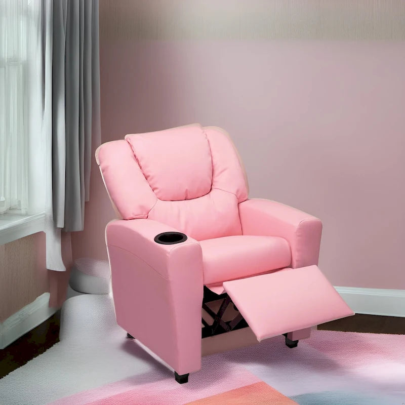 Kids Push Back Recliner Chair with Footrest and Cup Holder