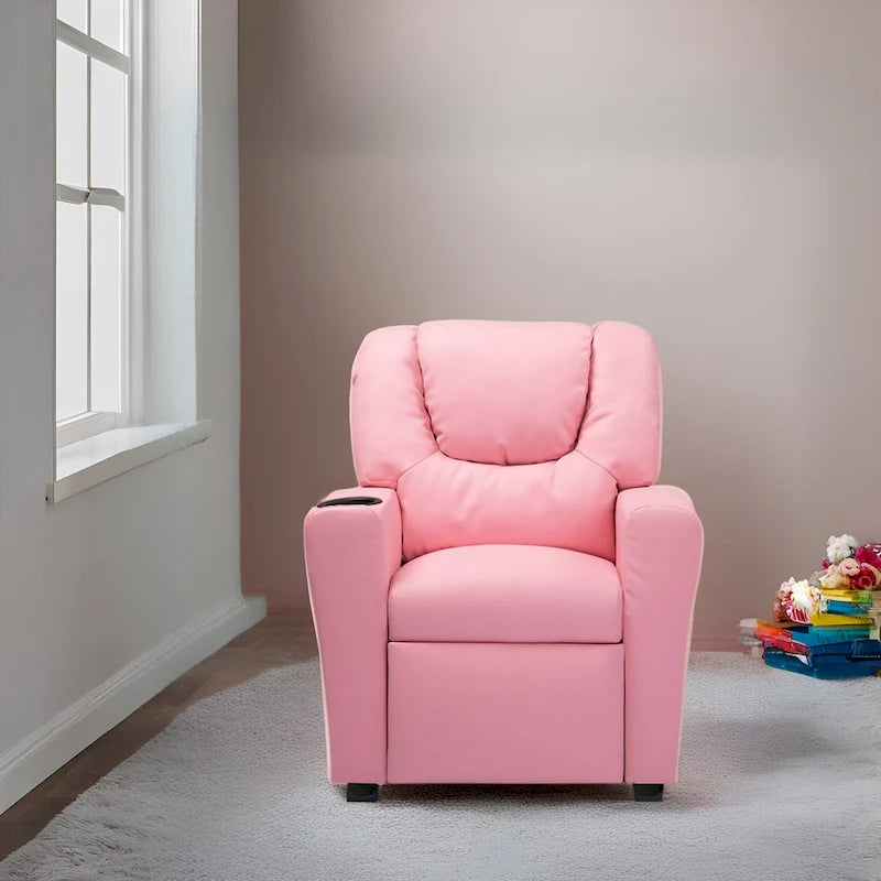 Kids Push Back Recliner Chair with Footrest and Cup Holder
