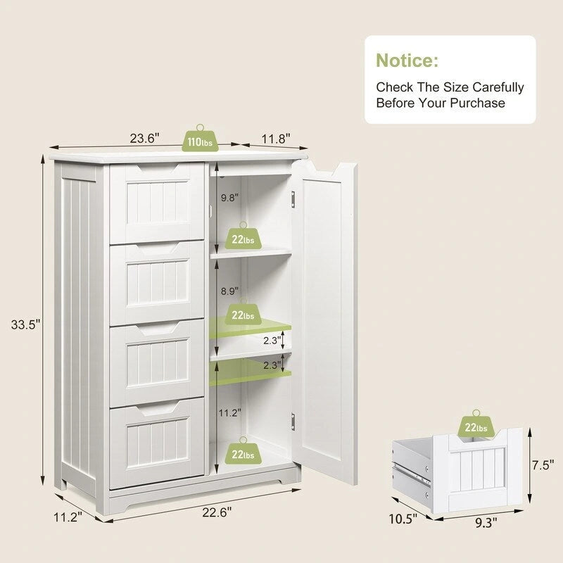 33" Freestanding Storage Cabinet with 4 Drawers