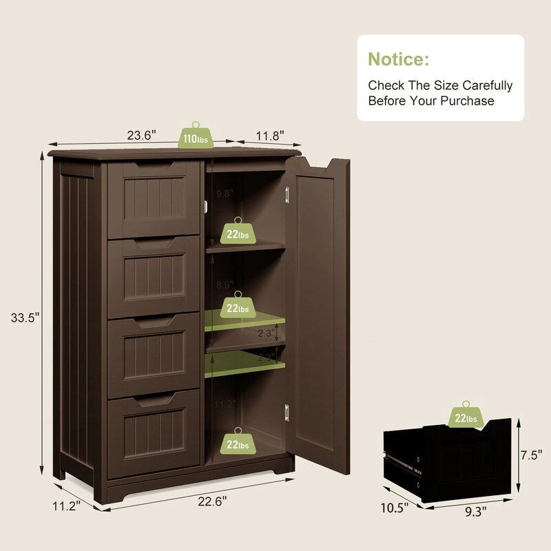 33" Freestanding Storage Cabinet with 4 Drawers
