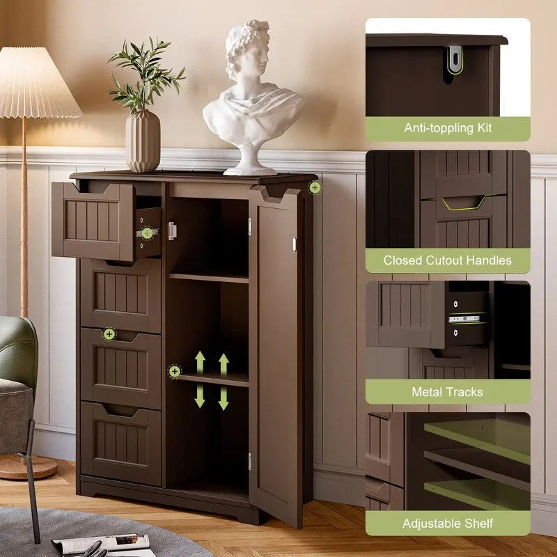 33" Freestanding Storage Cabinet with 4 Drawers
