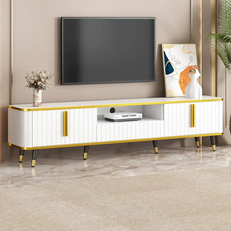 TV Stand Storage Cabinet with Golden Accents - 13.90 x 78.80 x 19.00