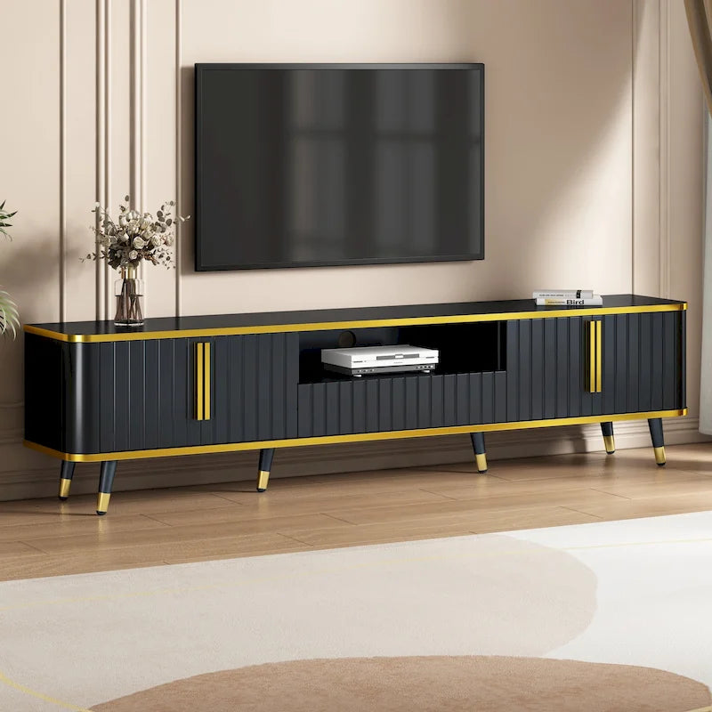 TV Stand Storage Cabinet with Golden Accents - 13.90 x 78.80 x 19.00
