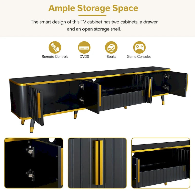 TV Stand Storage Cabinet with Golden Accents - 13.90 x 78.80 x 19.00