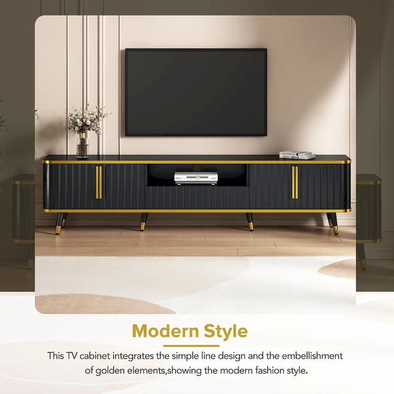 TV Stand Storage Cabinet with Golden Accents - 13.90 x 78.80 x 19.00