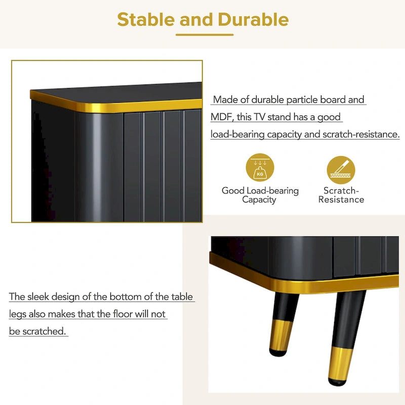 TV Stand Storage Cabinet with Golden Accents - 13.90 x 78.80 x 19.00