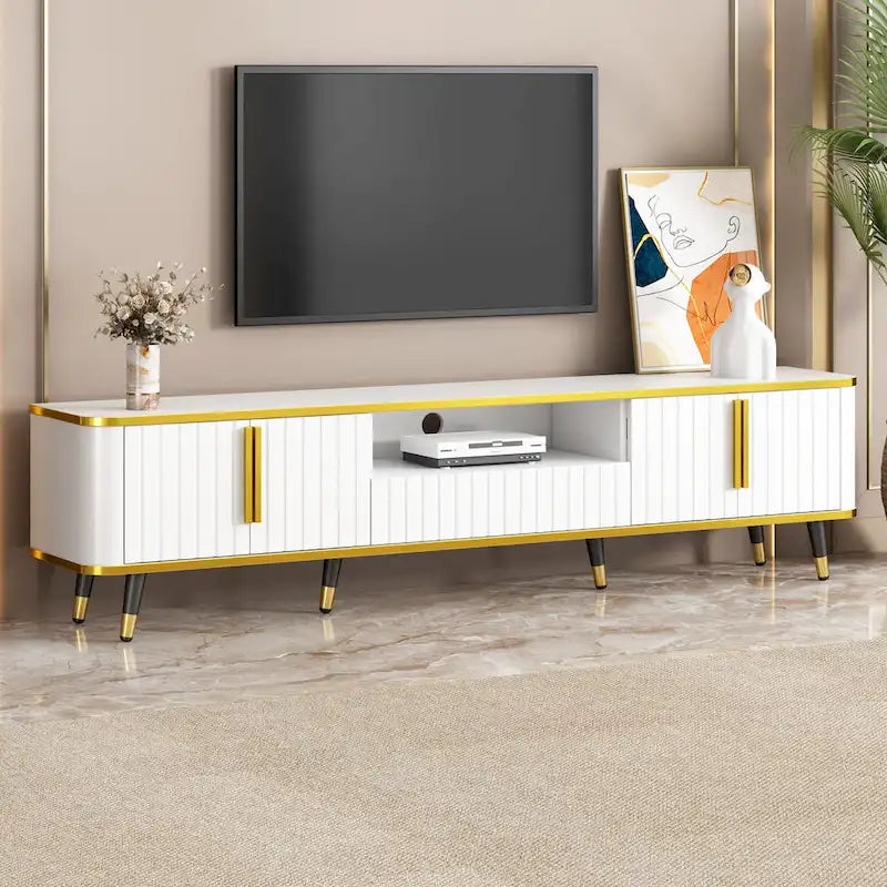 TV Stand Storage Cabinet with Golden Accents - 13.90 x 78.80 x 19.00