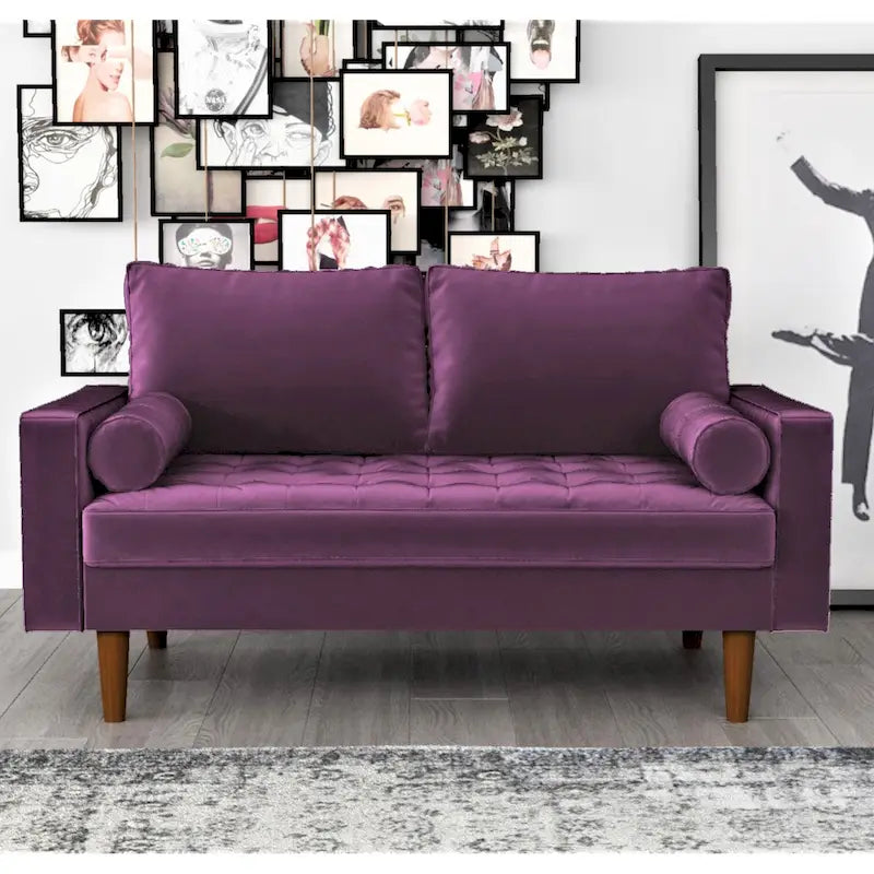 Mid-Century Modern Tufted Velvet Loveseat