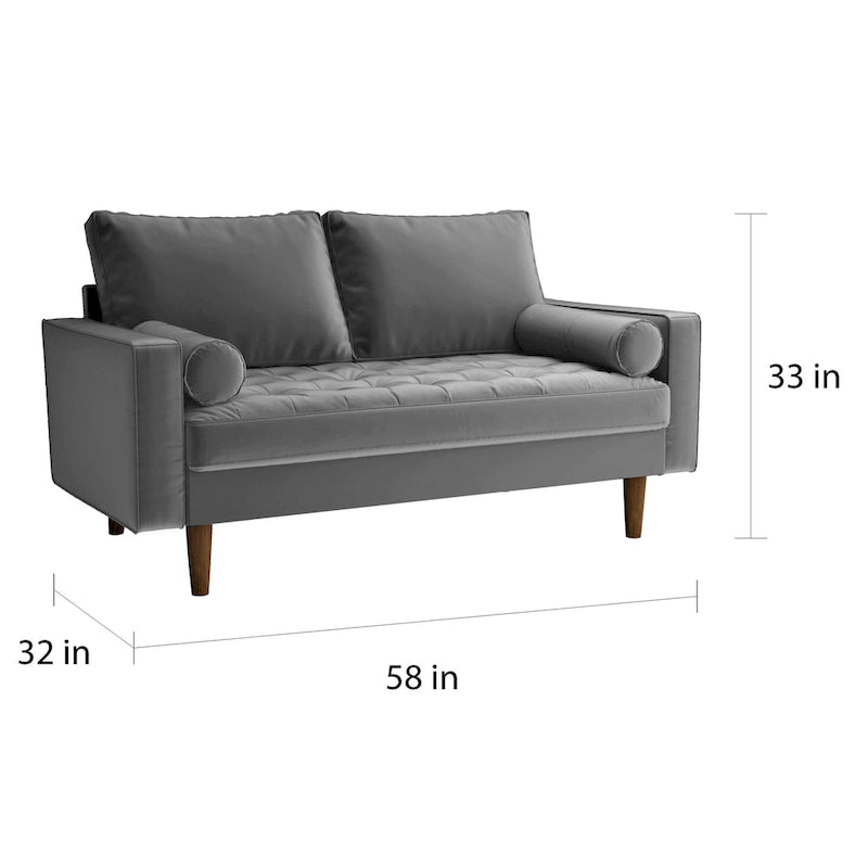 Mid-Century Modern Tufted Velvet Loveseat