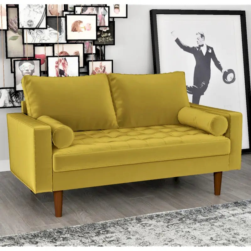 Mid-Century Modern Tufted Velvet Loveseat