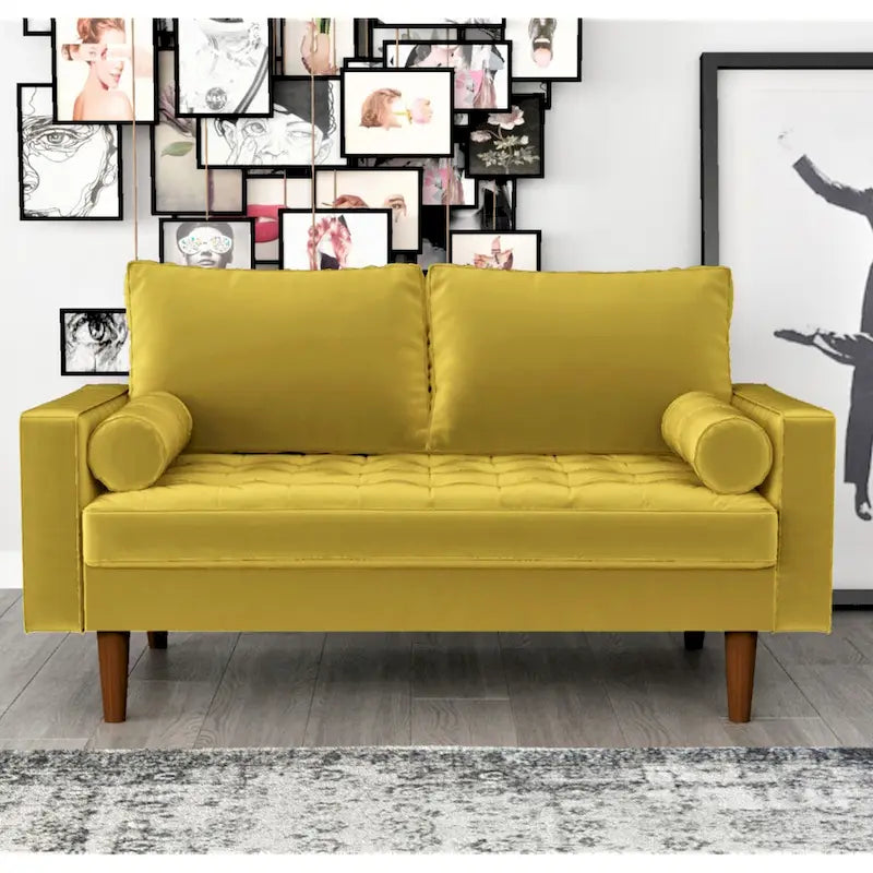 Mid-Century Modern Tufted Velvet Loveseat