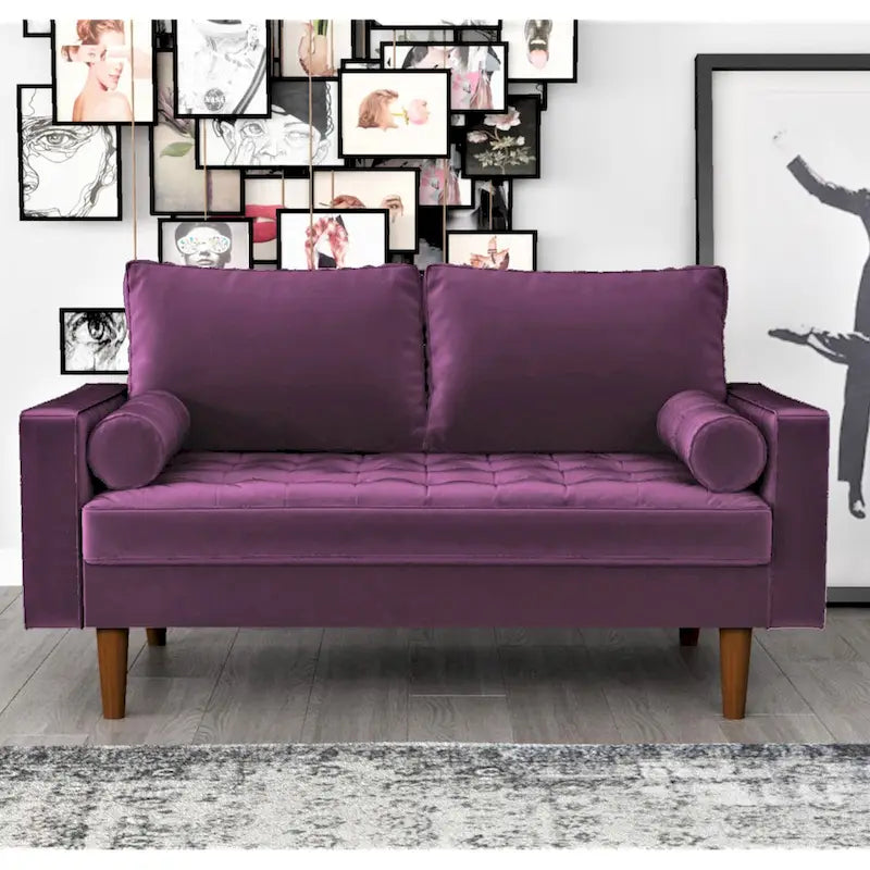Mid-Century Modern Tufted Velvet Loveseat