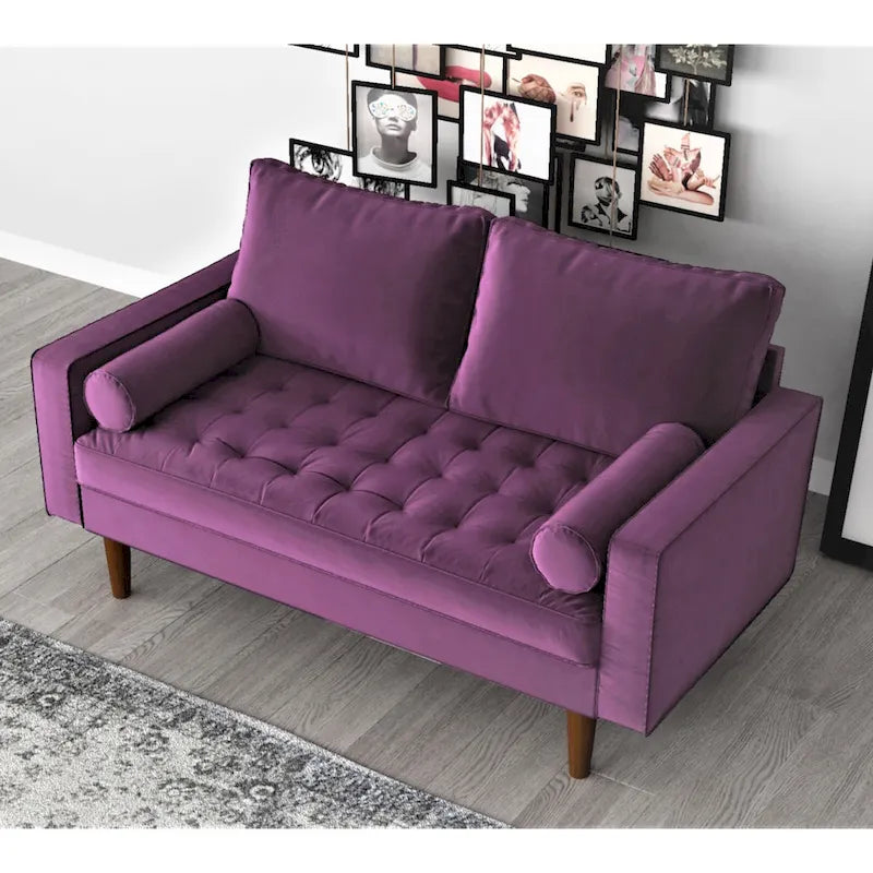 Mid-Century Modern Tufted Velvet Loveseat